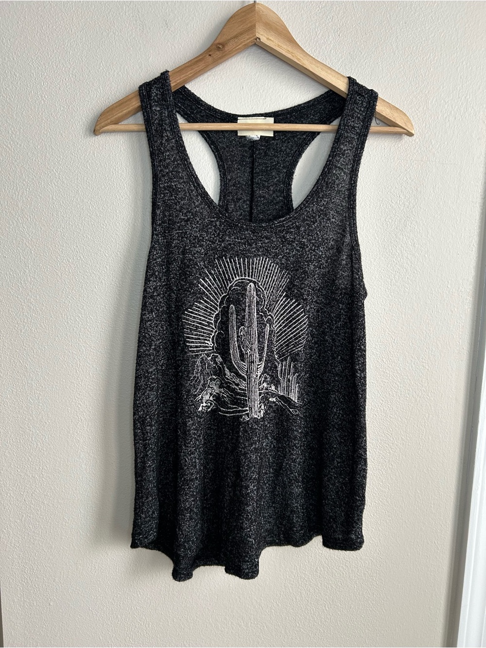 Enough About Me Grey Black Graphic Racerback Tank Top Cactus Dessert Size M